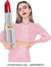 beautiful girl with red lipstick