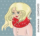 Beautiful girl in a red scarf. vector illustration