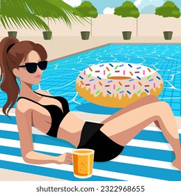 Beautiful girl relaxing by the pool