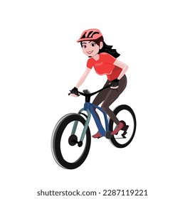 Beautiful girl is riding a mountain bike on a steep slope.vector illustration isolated on white background.Cute design for t shirt print, icon, logo, label, patch or sticker.