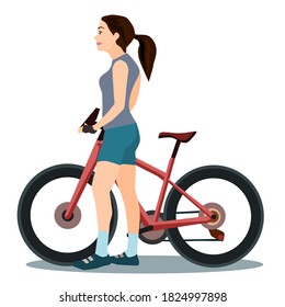 A beautiful girl riding a Mountain bike.Vector illustration isolated on white background.