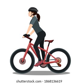 A beautiful girl riding a Mountain bike.Vector illustration isolated on white background.Eco transport.Cute design for t shirt print, icon, logo, label, patch or sticker.