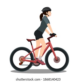 A beautiful girl riding a Mountain bike.Vector illustration isolated on white background.Eco transport.Cute design for t shirt print, icon, logo, label, patch or sticker.