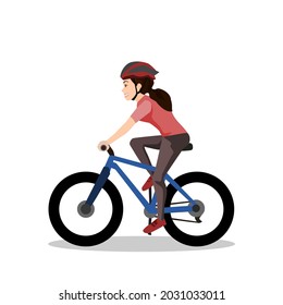 beautiful girl riding a mountain bike.Vector illustration isolated on white background.Eco transport.Cute design for t shirt print, icon, logo, label, patch or sticker.