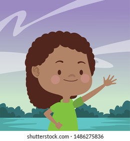 Beautiful girl running, smiling and having fun at nature outdoors ,vector illustration graphic design.