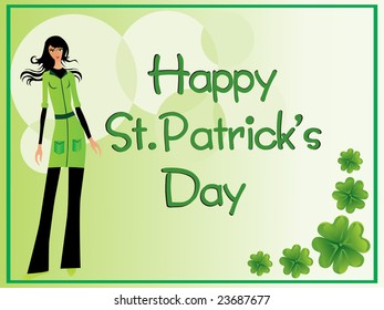 beautiful girl and shamrock clovers in the corner