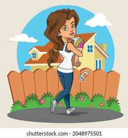 Beautiful girl shopping on the nice day vector illustration