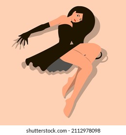 Beautiful girl in a short dress. Vector illustration in a flat style.