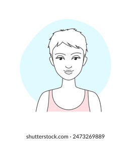 Beautiful girl with short hair and cute face, line fashion profile vector illustration