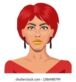 Beautiful girl with short red hair illustration vector on white background