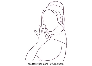 beautiful girl showing agree gesture  hand drawn style vector illustration