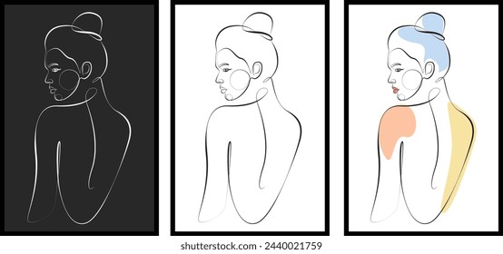 beautiful girl side back vector line art illustration