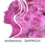 Beautiful girl silhouette with colorful hair, vector background. Abstract design concept for beauty salon, spa, cosmetic shop, flyer, brochure, cover, banner, placard.