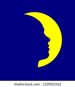 Beautiful girl silhouette and moon, symbol love, flat vector illustration