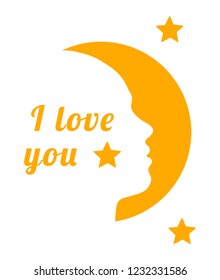 Beautiful girl silhouette and moon, symbol love and text i love you