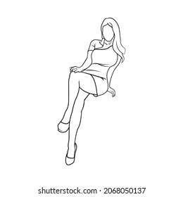 Beautiful girl sit on chair model posing sexy pretty lady illustration girl with art line vector