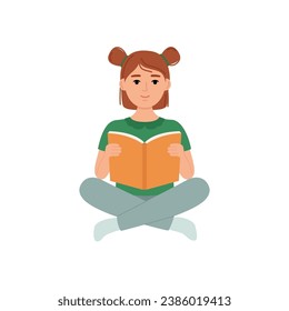 Beautiful girl sitting and reading book. Vector illustration