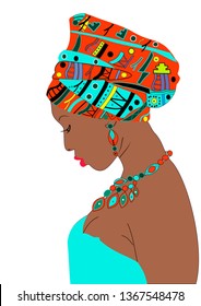 
Beautiful girl in the sky blue dress with dark skin with a turban on his head vector illustration
