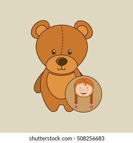 beautiful girl smiling teddy and stick horse vector illustration eps 10