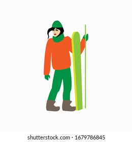Beautiful girl snowboarding flat, great design for any purposes. Mountain ski sport equipment. Winter sports vector illustration. 