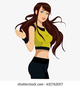 Beautiful girl in sportswear. Beautiful young girl in sports wear offers to follow her