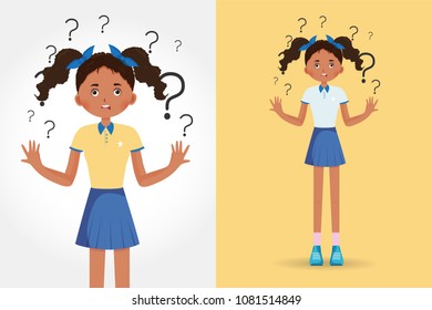 A beautiful girl spread out her hands in misunderstanding, isolated on white background  vector illustration. 