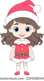 A beautiful girl is standing dressed in a beanie and Christmas themed clothes, creative illustration draw