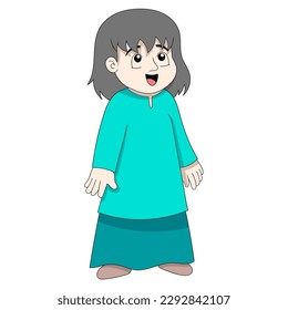 beautiful girl is standing laughing sweet and cute. vector design illustration art