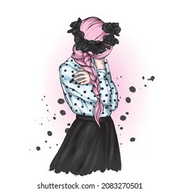 A beautiful girl in stylish clothes.