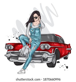 Girl Woman Sitting On Car Hood Stock Illustrations Images Vectors Shutterstock