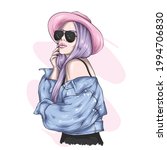 Beautiful girl in a stylish hat and glasses. Vector illustration. Fashion and style, clothing and accessories.