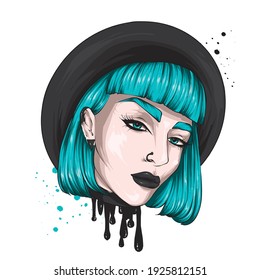 Beautiful girl in a stylish hat. Vector illustration. Fashion and style, clothing and accessories.