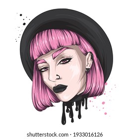 Beautiful girl in a stylish hat. Vector illustration. Fashion and style, clothing and accessories.