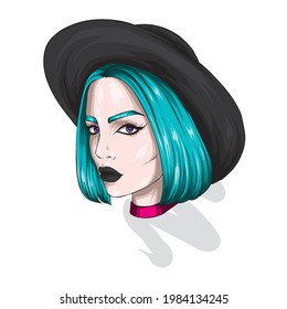 Beautiful girl in a stylish hat. Vector illustration. Fashion and style, clothing and accessories.