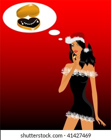 beautiful girl in the suit of snow maiden dreams about a precious necklace in a gift