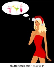  beautiful girl in the suit of snow maiden dreams about delicious alcoholic cocktails