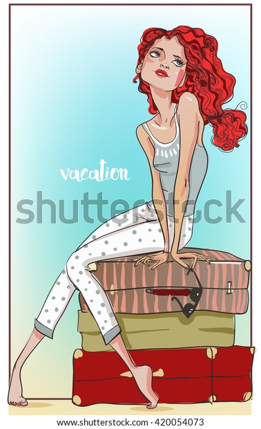 girl with suitcases