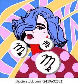 A beautiful girl as a symbol of the virgo zodiac sign. Virgo symbol. Vector illustration. Colorful illustration. Fashion illustration.