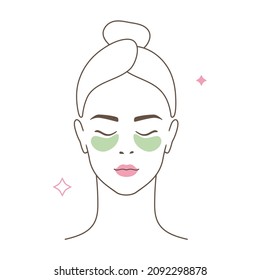 Beautiful girl take care of her face . Woman making skincare procedures . Skin care routine, Flat vector Illustration icon 