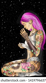 Beautiful girl with tattoos on the body
