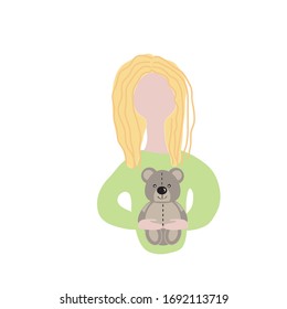 Beautiful girl with a teddy bear vector illustration. Childhood. Girl holding her toy.Kids toys. Kids zone.