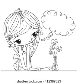 Beautiful girl thinking with thought bubble illustration vector.