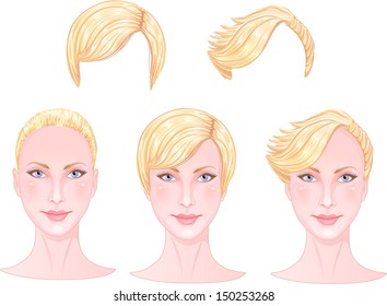 Beautiful girl with three different hairstyle - vector