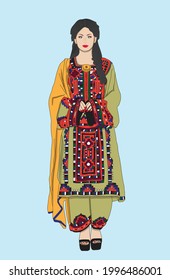 beautiful girl in traditional balochi dress shalwar kameez