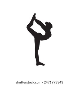 Beautiful girl training and stretching in asana pose lord of the dance floor - natarajasama in black isolated on white background. Hand drawn vector silhouette illustration.