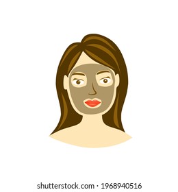 A beautiful girl is treating facial skin with a face mask to avoid acne.  Vector isolated in white color