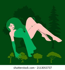 Beautiful girl with trees in the background. Vector illustration in a flat style.