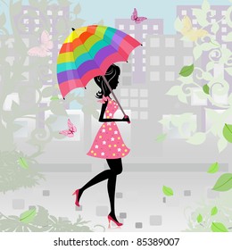 beautiful girl with an umbrella in the city