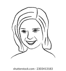 Hermosa chica. Vector. Imagen de cara infantil, línea negra, boceto.