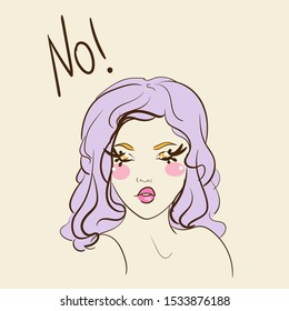 Beautiful Girl with Violet Hair for Vector Drawing, Fashion Design